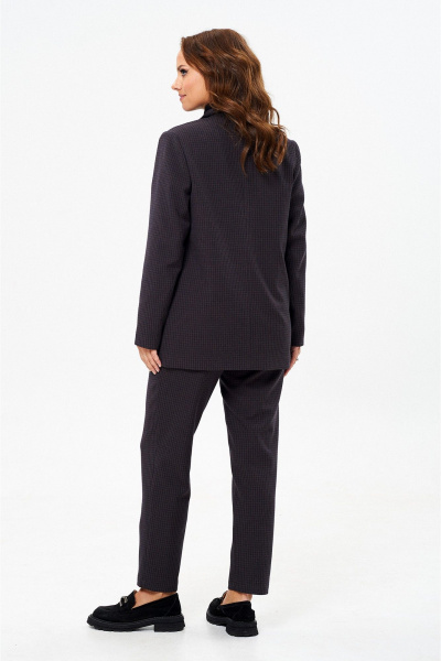 Деловой костюм из текстиля с зауженными брюками и жакетом Liona Style 880 коричнево-синий - фото 5