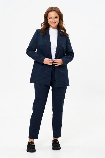 Классический костюм с жакетом и зауженными брюками из текстиля Liona Style 880 синий - фото 3