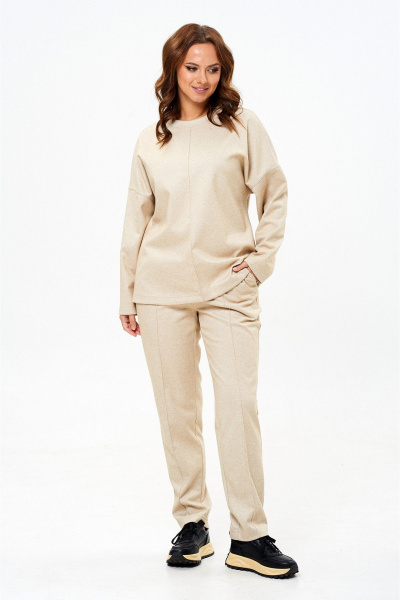 Теплый полуоваловой комплект из трикотажа с брюками и джемпером Liona Style 917 бежевый - фото 4
