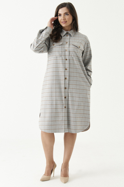 Платье прямое в клетку с карманами и воротником на каждый день Панда 202880w серый - фото 1