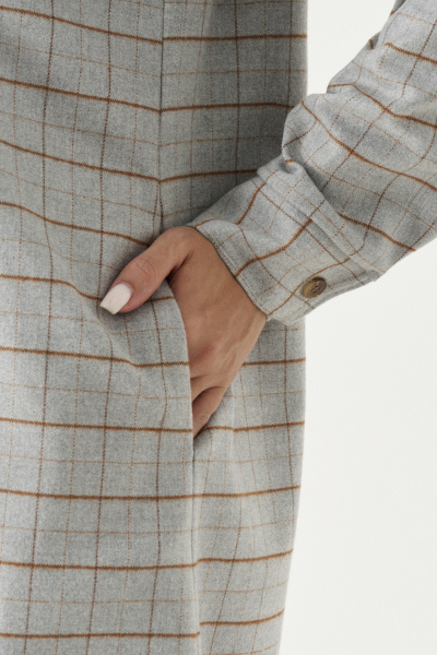 Платье прямое в клетку с карманами и воротником на каждый день Панда 202880w серый - фото 5