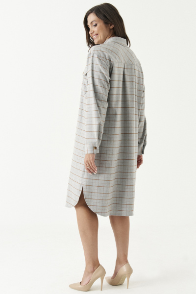 Платье прямое в клетку с карманами и воротником на каждый день Панда 202880w серый - фото 7