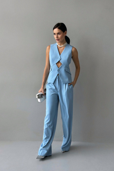 Голубой демисезонный жилет с рельефами и карманами Allma W-10-5 голубой - фото 4