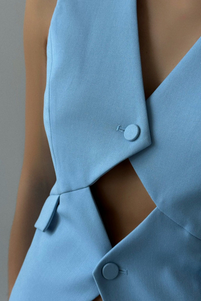 Голубой демисезонный жилет с рельефами и карманами Allma W-10-5 голубой - фото 3