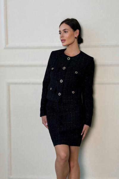 Жакет демисезонный классический с клапанами и карманами Allma J-014-17 черный - фото 1