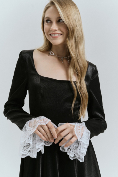 Платье нарядное приталенное из текстиля с кружевными рукавами JRSy 2520 - фото 4