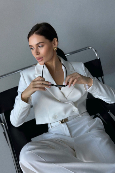 Жакет белый двубортный на подкладке с воротником пиджачного стиля Allma J-015-2 белый - фото 6