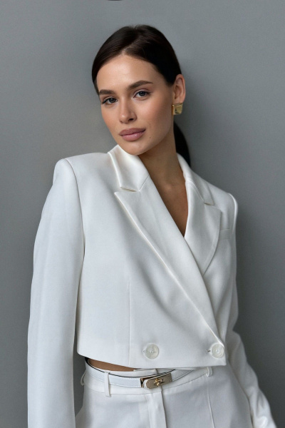 Жакет белый двубортный на подкладке с воротником пиджачного стиля Allma J-015-2 белый - фото 3