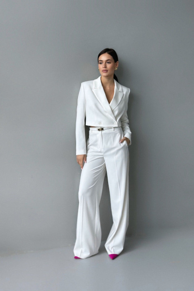 Жакет белый двубортный на подкладке с воротником пиджачного стиля Allma J-015-2 белый - фото 2