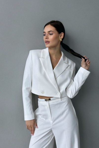 Жакет белый двубортный на подкладке с воротником пиджачного стиля Allma J-015-2 белый - фото 1