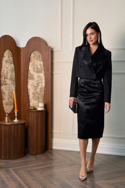 Жакет демисезонный классический двубортный с рукавами-равликами Allma J-016-17 черный - фото 2