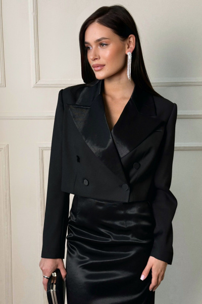 Жакет демисезонный классический двубортный с рукавами-равликами Allma J-016-17 черный - фото 1