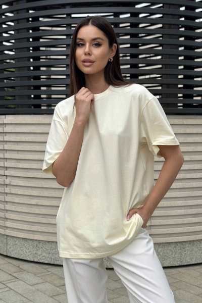 Футболка oversize из трикотажа хлопка с широкими плечами Allma Tsh-02 молочный - фото 5