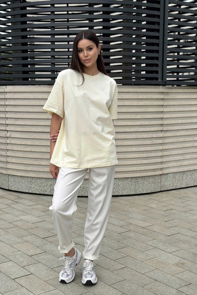 Футболка oversize из трикотажа хлопка с широкими плечами Allma Tsh-02 молочный - фото 4