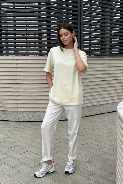 Футболка oversize из трикотажа хлопка с широкими плечами Allma Tsh-02 молочный - фото 3