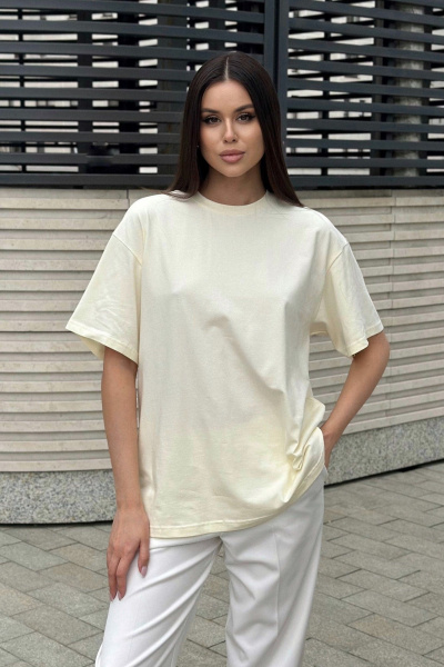 Футболка oversize из трикотажа хлопка с широкими плечами Allma Tsh-02 молочный - фото 2