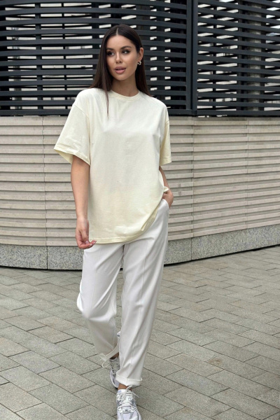 Футболка oversize из трикотажа хлопка с широкими плечами Allma Tsh-02 молочный - фото 1