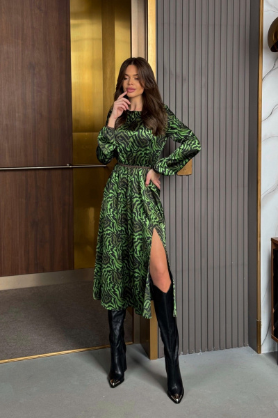 Платье нарядное из текстиля с насыщенным изумрудным оттенком Pavlova 181 изумруд - фото 5