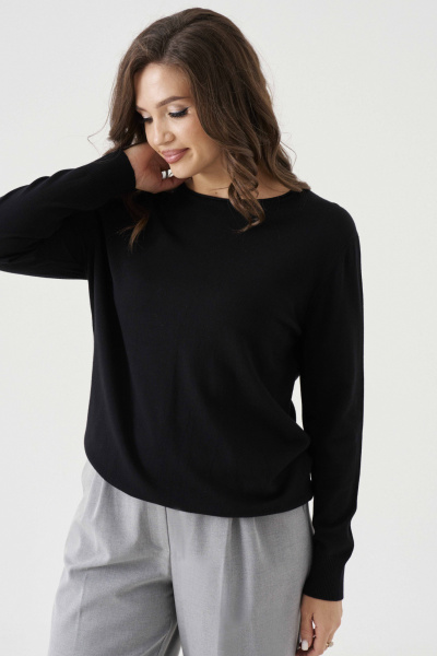 Джемпер из вискозной пряжи с классическим рукавом и резинкой Панда 206240w черный - фото 1