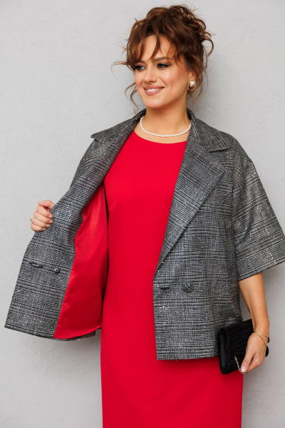 Нарядный комплект жакет и платье с пайетками и разрезом Mubliz 228 красный-серый - фото 16