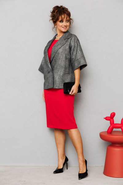 Нарядный комплект жакет и платье с пайетками и разрезом Mubliz 228 красный-серый - фото 14