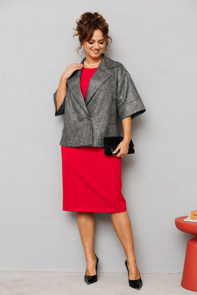 Нарядный комплект жакет и платье с пайетками и разрезом Mubliz 228 красный-серый - фото 11