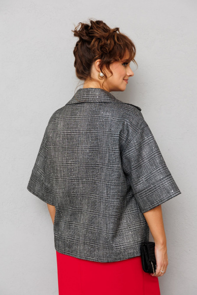 Нарядный комплект жакет и платье с пайетками и разрезом Mubliz 228 красный-серый - фото 4