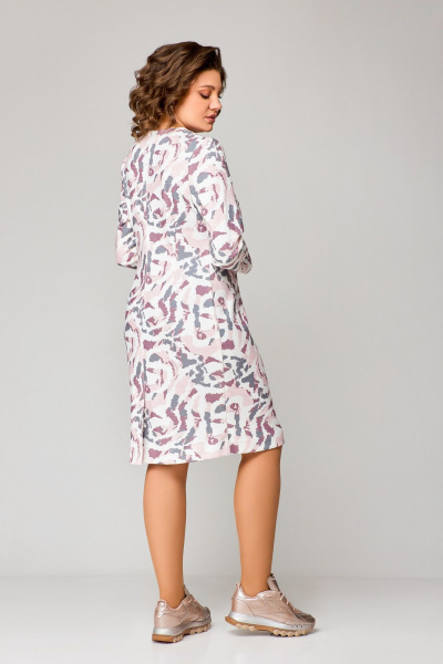 Платье полуприлегающее до колена из трикотажа с нагрудными вытачками Swallow 786.1 молочный/розово-серый_принт - фото 12