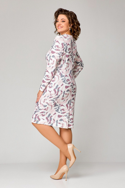 Платье полуприлегающее до колена из трикотажа с нагрудными вытачками Swallow 786.1 молочный/розово-серый_принт - фото 5