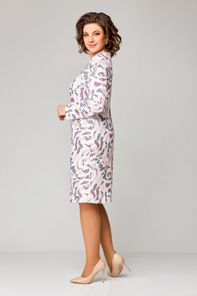 Платье полуприлегающее до колена из трикотажа с нагрудными вытачками Swallow 786.1 молочный/розово-серый_принт - фото 4