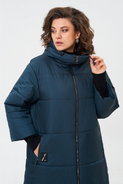 Демисезонное пальто из плащёвой ткани с капюшоном Andina city 7014-24 аквамарин - фото 7