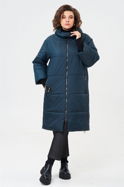 Демисезонное пальто из плащёвой ткани с капюшоном Andina city 7014-24 аквамарин - фото 6