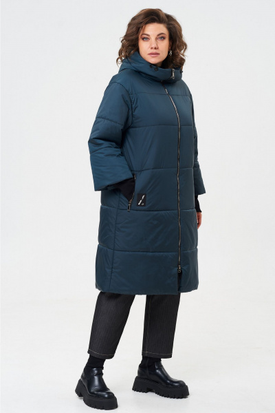 Демисезонное пальто из плащёвой ткани с капюшоном Andina city 7014-24 аквамарин - фото 5