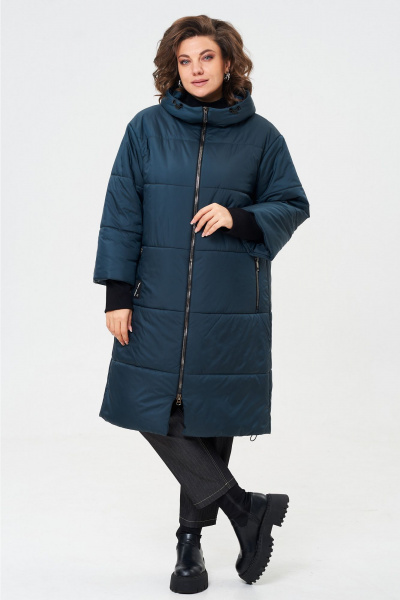 Демисезонное пальто из плащёвой ткани с капюшоном Andina city 7014-24 аквамарин - фото 1