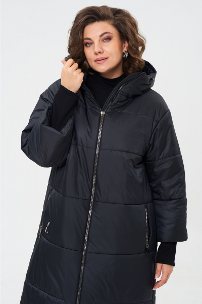 Черное демисезонное пальто из плащёвой ткани Andina city 7014-24 черный - фото 7