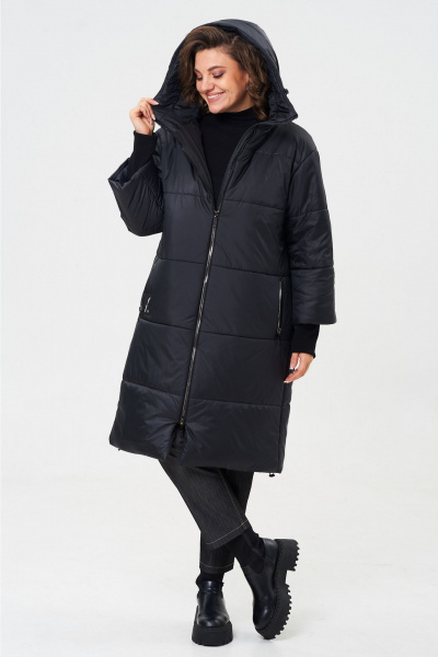 Черное демисезонное пальто из плащёвой ткани Andina city 7014-24 черный - фото 6