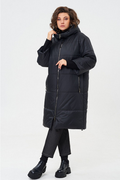 Черное демисезонное пальто из плащёвой ткани Andina city 7014-24 черный - фото 5