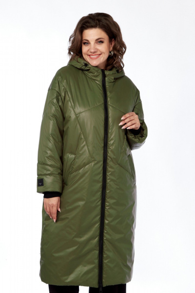 Пальто утепленное демисезонное на молнии с капюшоном Диомант 2024 олива - фото 5