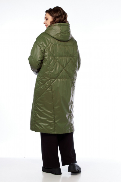 Пальто утепленное демисезонное на молнии с капюшоном Диомант 2024 олива - фото 4