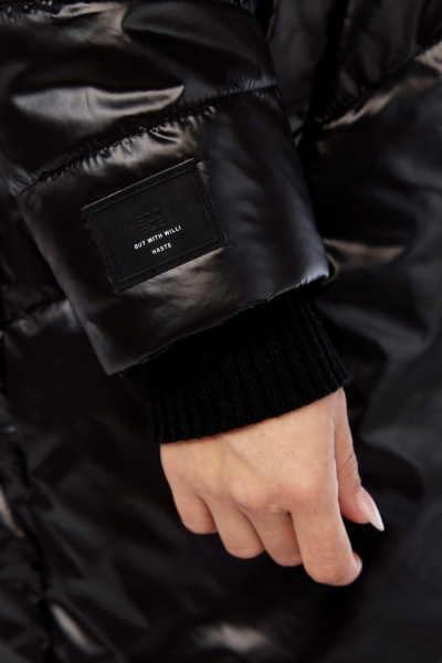 Пальто утепленное демисезонное с прорезными карманами Диомант 2024 черный - фото 6