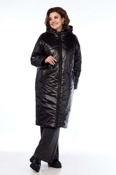 Пальто утепленное демисезонное с прорезными карманами Диомант 2024 черный - фото 2