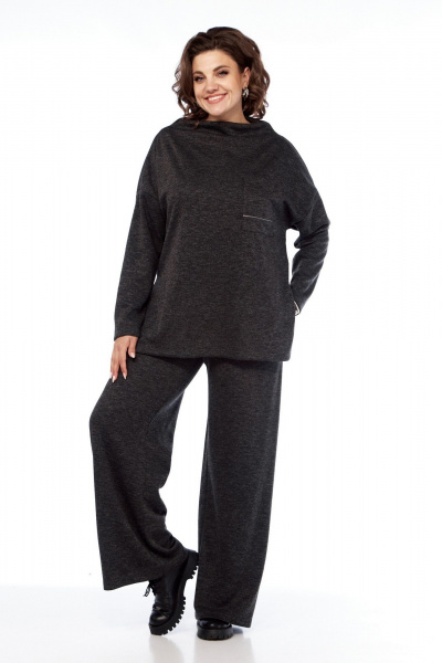 Брюки широкие с резинкой и комплект джемпер из трикотажа Диомант 2021 графит - фото 1