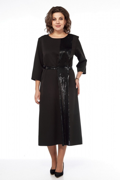 Платье расклешенное с отделочной вставкой и потайной молнией Диомант 2031 черный - фото 1
