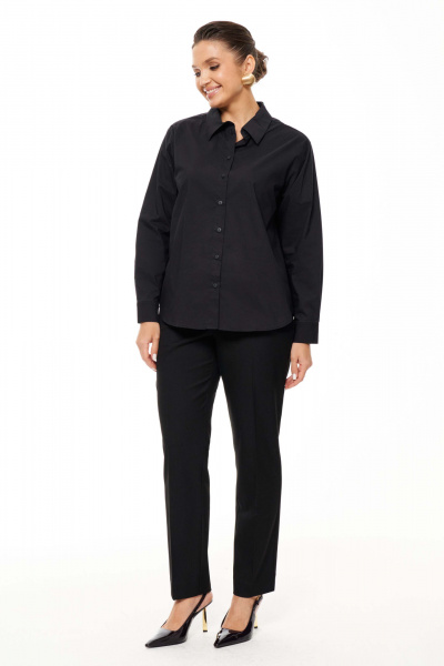 Блуза классическая из хлопка с воротником и длинным рукавом Панда 157343w черный - фото 1