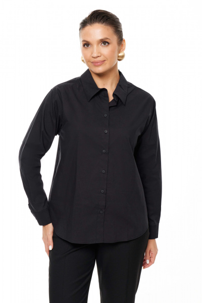 Блуза классическая из хлопка с воротником и длинным рукавом Панда 157343w черный - фото 2