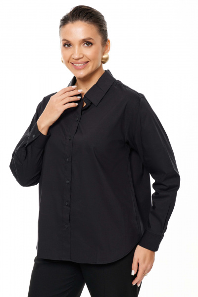 Блуза классическая из хлопка с воротником и длинным рукавом Панда 157343w черный - фото 3