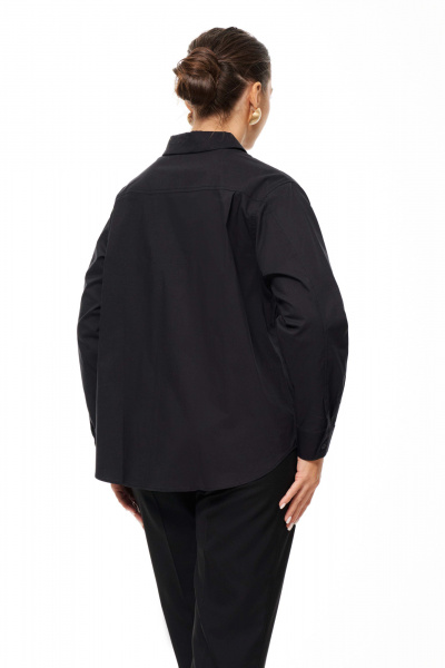 Блуза классическая из хлопка с воротником и длинным рукавом Панда 157343w черный - фото 4