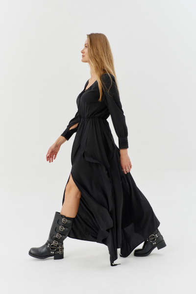 Платье с поясом и длиной 148 см для демисезона SODA 2879 черный - фото 1