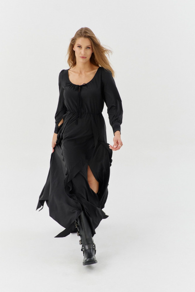 Платье с поясом и длиной 148 см для демисезона SODA 2879 черный - фото 6