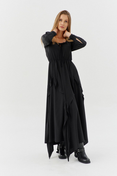 Платье с поясом и длиной 148 см для демисезона SODA 2879 черный - фото 5